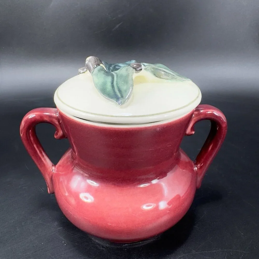 1940s Red Wing Normandy Pottery Burgundy‎ Sugar And Creamer Set 2 With Lid VTG